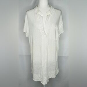 We The Free The Posh Polo T-Shirt Off-White Linen Blend Lightweight Boho Sz M‎